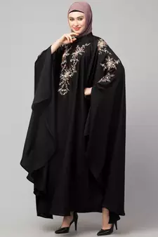 Black Premium Shine Nida front and sleeve resham embroidery Irani Kaftan