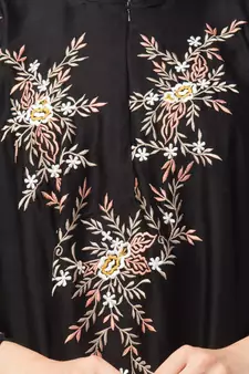 Black Premium Shine Nida front and sleeve resham embroidery Irani Kaftan