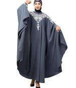 Grey Matt Nida Front to back & at hand opening Resham Embroidery Irani Kaftan