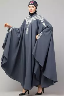 Grey Matt Nida Front to back & at hand opening Resham Embroidery Irani Kaftan