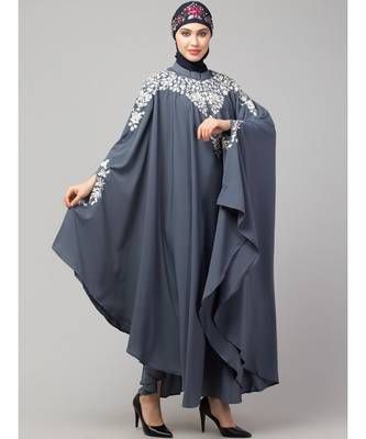 Grey Matt Nida Front to back & at hand opening Resham Embroidery Irani Kaftan 5