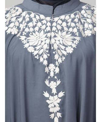 Grey Matt Nida Front to back & at hand opening Resham Embroidery Irani Kaftan 6