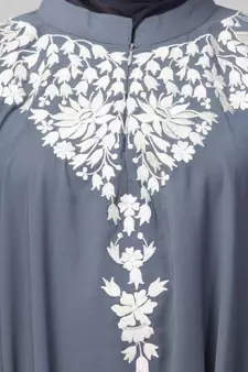Grey Matt Nida Front to back & at hand opening Resham Embroidery Irani Kaftan
