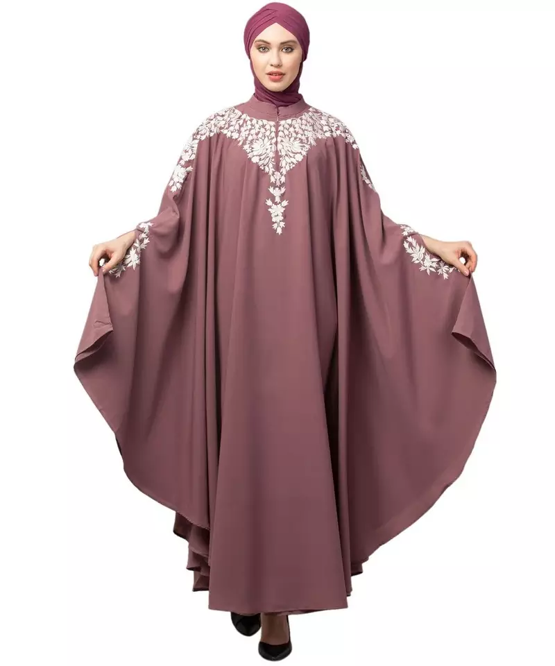 Mauve Pink Matt Nida Front to back & at hand opening Resham Embroidery Irani Kaftan