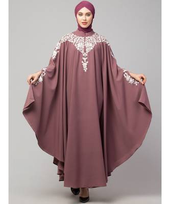 Mauve Pink Matt Nida Front to back & at hand opening Resham Embroidery Irani Kaftan 2