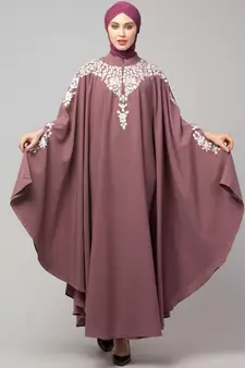 Mauve Pink Matt Nida Front to back & at hand opening Resham Embroidery Irani Kaftan