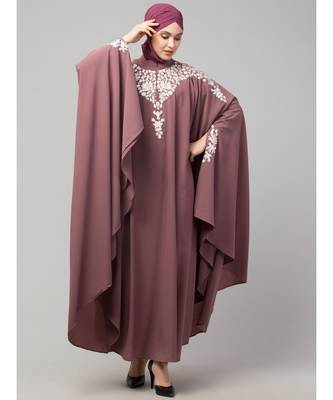 Mauve Pink Matt Nida Front to back & at hand opening Resham Embroidery Irani Kaftan 3