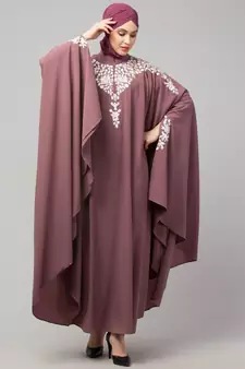 Mauve Pink Matt Nida Front to back & at hand opening Resham Embroidery Irani Kaftan