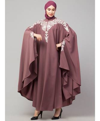 Mauve Pink Matt Nida Front to back & at hand opening Resham Embroidery Irani Kaftan 4