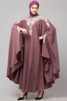 Mauve Pink Matt Nida Front to back & at hand opening Resham Embroidery Irani Kaftan