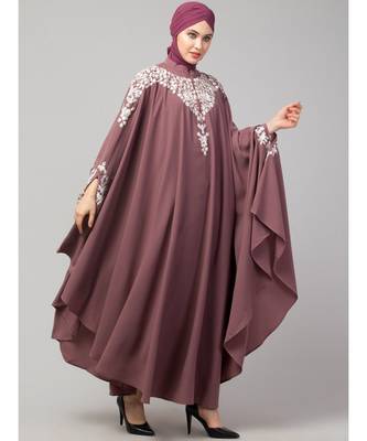 Mauve Pink Matt Nida Front to back & at hand opening Resham Embroidery Irani Kaftan 5