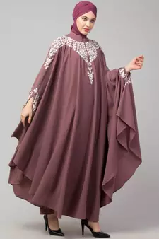 Mauve Pink Matt Nida Front to back & at hand opening Resham Embroidery Irani Kaftan