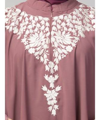 Mauve Pink Matt Nida Front to back & at hand opening Resham Embroidery Irani Kaftan 6