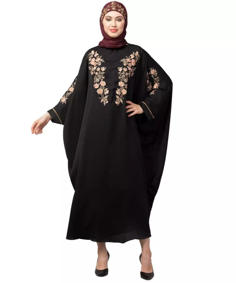 Black Matt Nida front and sleeve thread embroidery Kaftan