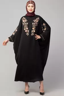 Black Matt Nida front and sleeve thread embroidery Kaftan