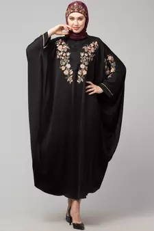 Black Matt Nida front and sleeve thread embroidery Kaftan