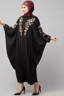 Black Matt Nida front and sleeve thread embroidery Kaftan