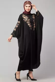 Black Matt Nida front and sleeve thread embroidery Kaftan