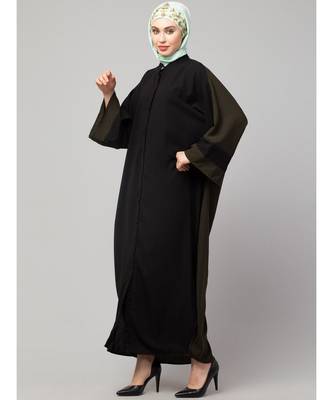Black/Olive Premium Shine Nida Green Two Color Front Open Dubai Style Kaftan 3