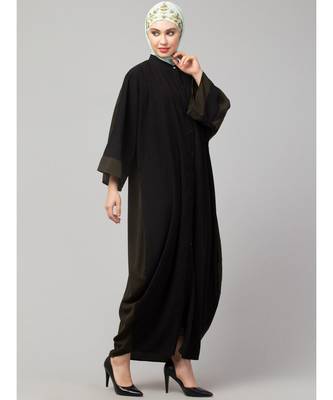 Black/Olive Premium Shine Nida Green Two Color Front Open Dubai Style Kaftan 4