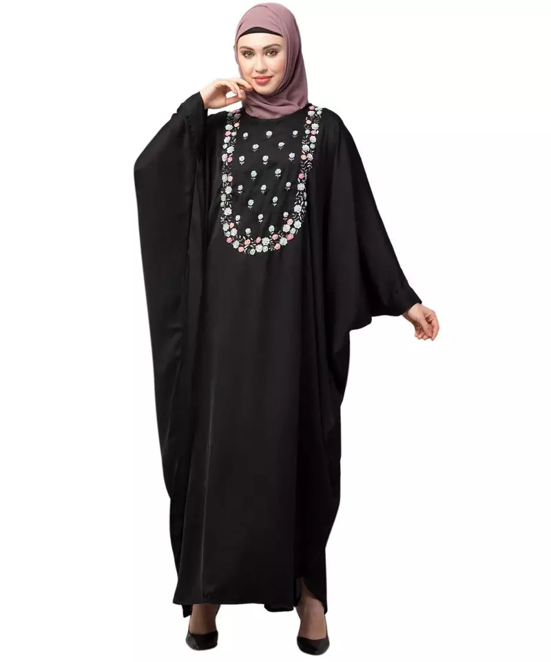 Black Premium Shine Nida front multi color hand work Nida Kaftan