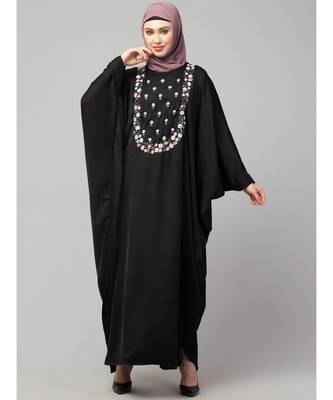 Black Premium Shine Nida front multi color hand work Nida Kaftan 2