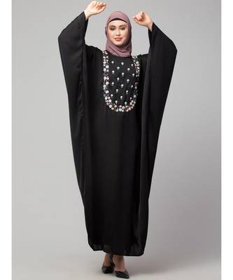 Black Premium Shine Nida front multi color hand work Nida Kaftan 3