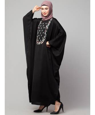 Black Premium Shine Nida front multi color hand work Nida Kaftan 4