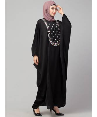 Black Premium Shine Nida front multi color hand work Nida Kaftan 5