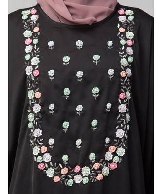 Black Premium Shine Nida front multi color hand work Nida Kaftan 6