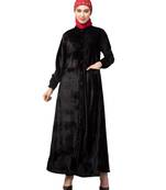 Black Velvet Front open Coat pocket Velvet casual Abaya