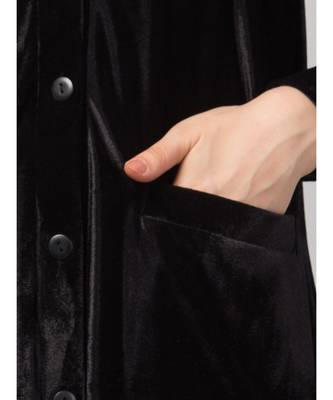 Black Velvet Front open Coat pocket Velvet casual Abaya 5