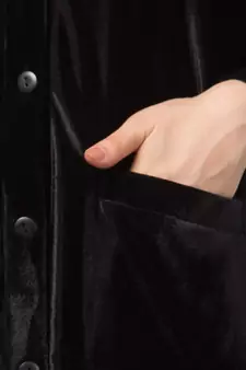 Black Velvet Front open Coat pocket Velvet casual Abaya