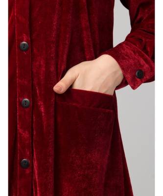 Maroon Velvet Front open Coat pocket Velvet casual Abaya 5