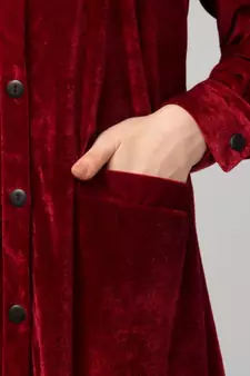 Maroon Velvet Front open Coat pocket Velvet casual Abaya