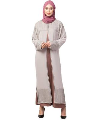 Lt. Pink/Skin Upper Georgette Inner Premium Sine Nida Two Layers Hand work Party Wear Abaya 1
