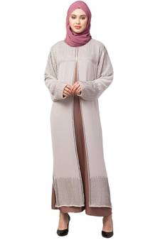 Lt. Pink/Skin Upper Georgette Inner Premium Sine Nida Two Layers Hand work Party Wear Abaya