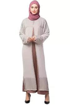 Lt. Pink/Skin Upper Georgette Inner Premium Sine Nida Two Layers Hand work Party Wear Abaya