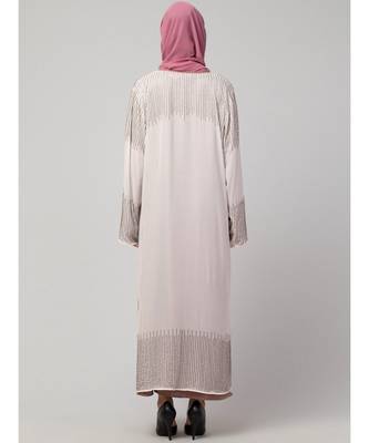 Lt. Pink/Skin Upper Georgette Inner Premium Sine Nida Two Layers Hand work Party Wear Abaya 2