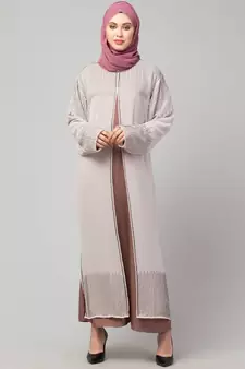 Lt. Pink/Skin Upper Georgette Inner Premium Sine Nida Two Layers Hand work Party Wear Abaya