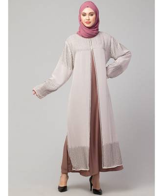 Lt. Pink/Skin Upper Georgette Inner Premium Sine Nida Two Layers Hand work Party Wear Abaya 4