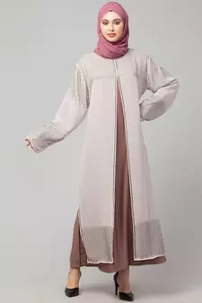 Lt. Pink/Skin Upper Georgette Inner Premium Sine Nida Two Layers Hand work Party Wear Abaya