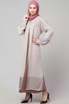 Lt. Pink/Skin Upper Georgette Inner Premium Sine Nida Two Layers Hand work Party Wear Abaya