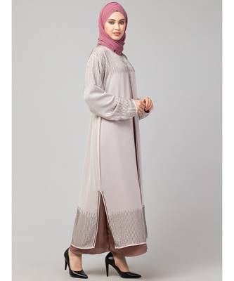 Lt. Pink/Skin Upper Georgette Inner Premium Sine Nida Two Layers Hand work Party Wear Abaya 6
