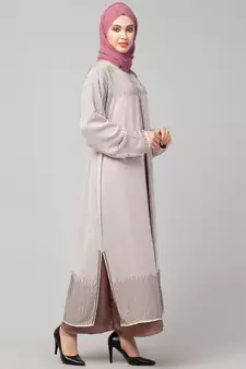 Lt. Pink/Skin Upper Georgette Inner Premium Sine Nida Two Layers Hand work Party Wear Abaya
