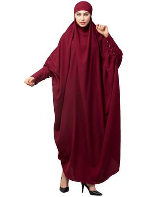 Maroon Matt Nida Head to toe long cuff ready to wear one pc hijab with Naqab 1