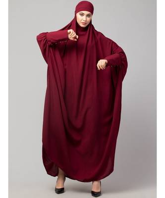Maroon Matt Nida Head to toe long cuff ready to wear one pc hijab with Naqab 2