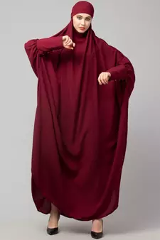 Maroon Matt Nida Head to toe long cuff ready to wear one pc hijab with Naqab