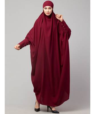 Maroon Matt Nida Head to toe long cuff ready to wear one pc hijab with Naqab 3