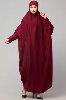 Maroon Matt Nida Head to toe long cuff ready to wear one pc hijab with Naqab